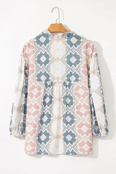 Tassel Tie Neck Balloon Sleeve Blouse - Trendsi - Flyclothing LLC