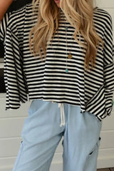Stripe Batwing Sleeve Round Neck Oversized Top - Trendsi - Flyclothing LLC