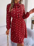 Polka Dot Tie Neck Pleated Dress - Trendsi - Flyclothing LLC