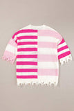 Striped Round Neck Half Sleeve Knit Top - Trendsi - Flyclothing LLC