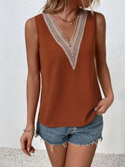 Full Size Lace Detail V-Neck Tank - Trendsi
