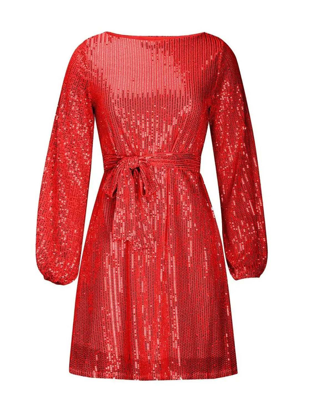 Sequin Tie Waist Long Sleeve Mini Dress - Trendsi - Flyclothing LLC