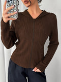 Texture Zip Up Long Sleeve Hooded Outerwear - Trendsi