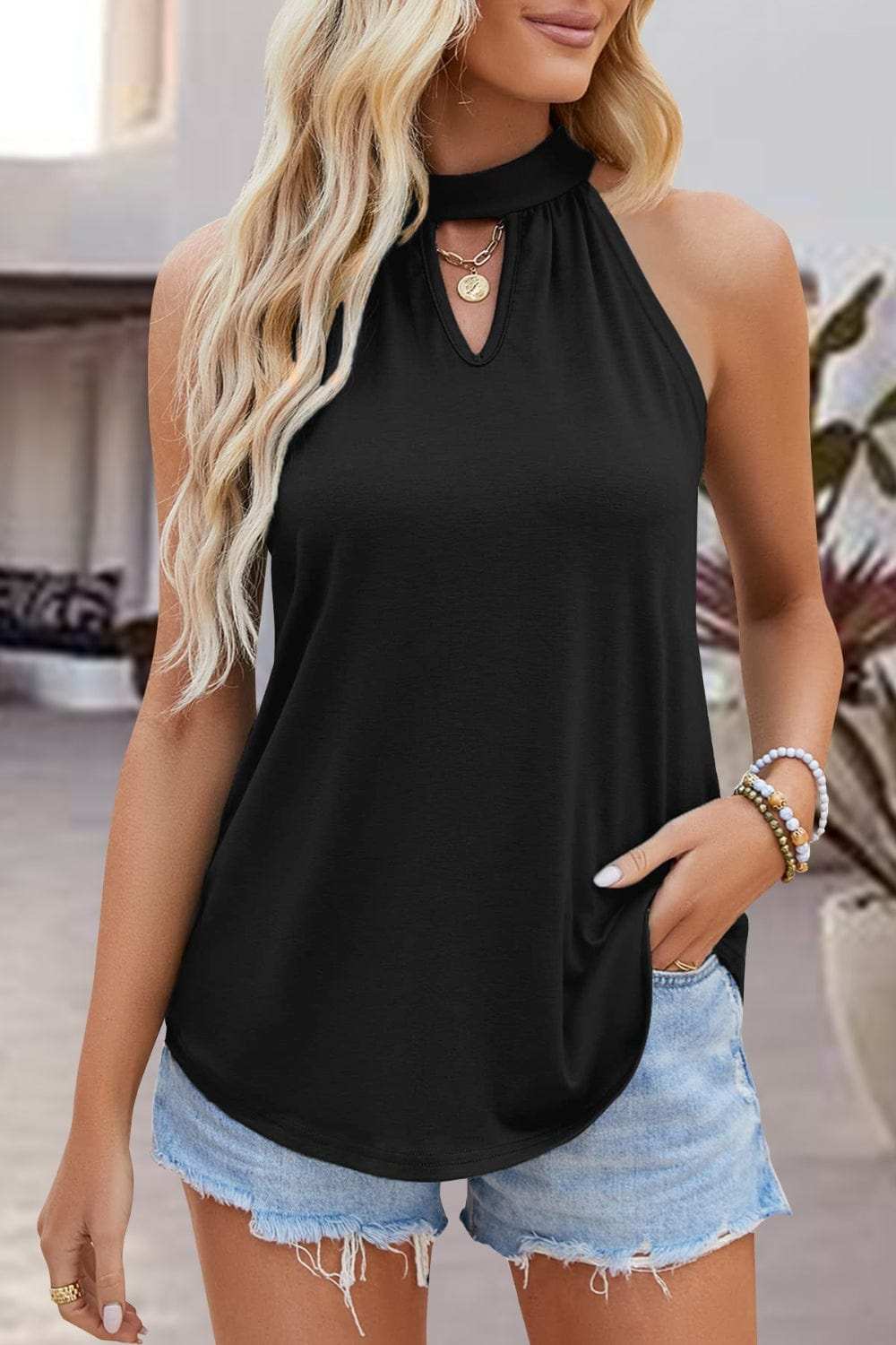 Tied Cutout Grecian Neck Tank - Trendsi - Flyclothing LLC