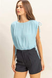 HYFVE Bubble Hem Side Tie Detail Round Neck Sleeveless Blouse - Trendsi - Flyclothing LLC