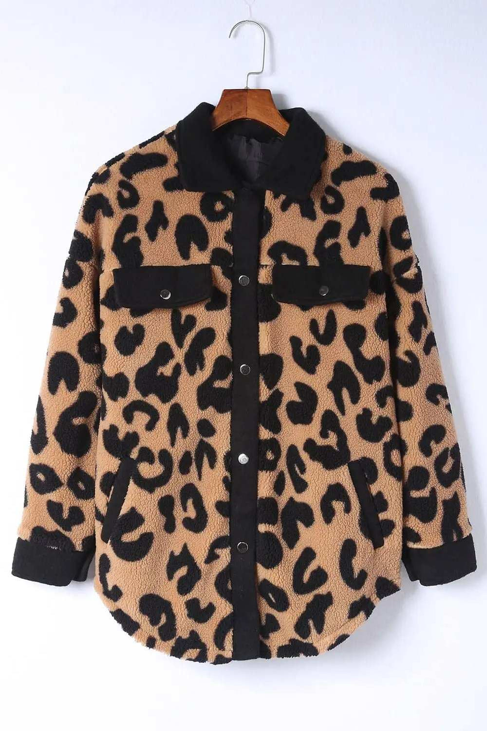 Leopard Button Up Long Sleeve Jacket - Trendsi - Flyclothing LLC