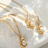 18K Gold-Plated Pearl Pendant Necklace - Trendsi - Flyclothing LLC