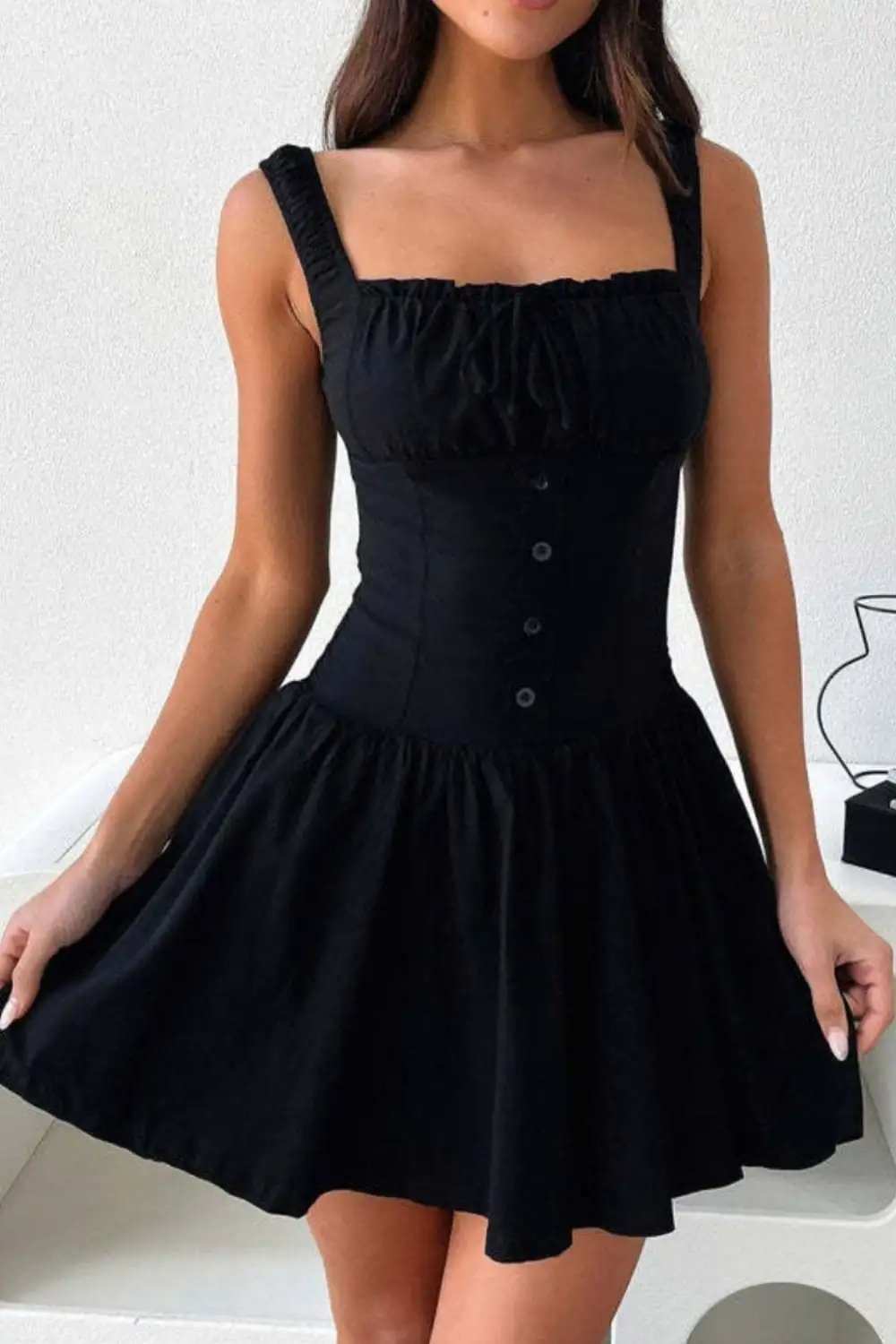 Decorative Button Square Neck Cami Dress - Trendsi - Flyclothing LLC