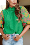 Frill Mock Neck Puff Sleeve Blouse - Trendsi - Flyclothing LLC