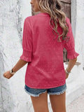 Eyelet Notched Flounce Sleeve Blouse - Trendsi - Flyclothing LLC