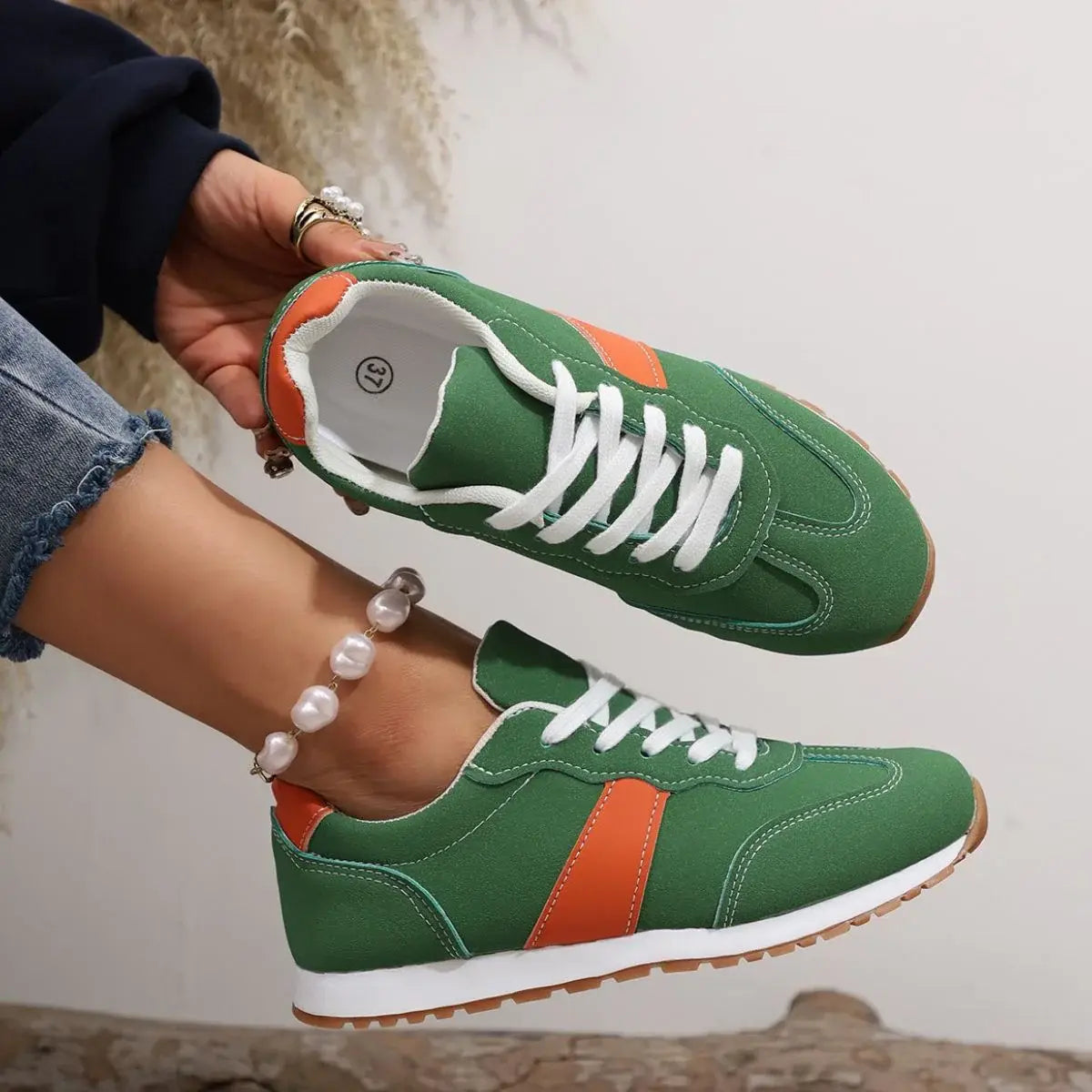 PU Leather Contrast Round Toe Flats Sneakers - Trendsi - Flyclothing LLC