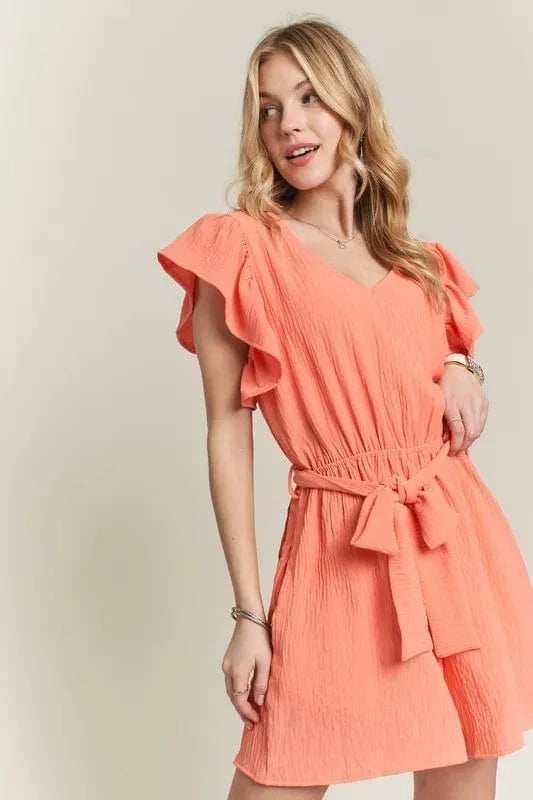 ADORA Ruffle Sleeves Romper with Pockets - Trendsi - Flyclothing LLC