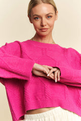 Davi & Dani Diamond Cable Pattern Drop Shoulder Sweater - Trendsi - Flyclothing LLC