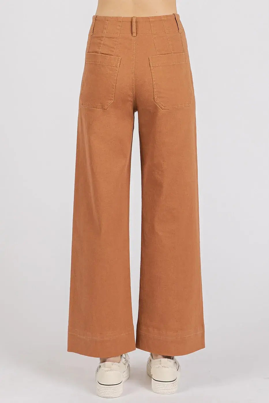 Mittoshop Twill Patch Pocket High Rise Wide Leg Pants - Trendsi - Flyclothing LLC