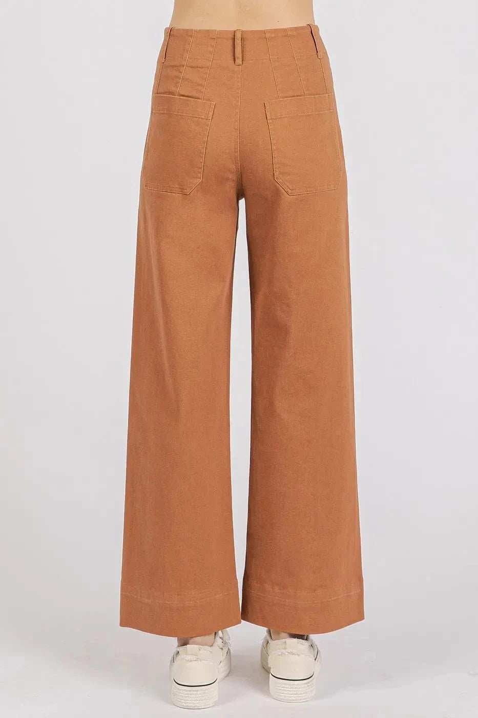 Mittoshop Twill Patch Pocket High Rise Wide Leg Pants - Trendsi - Flyclothing LLC