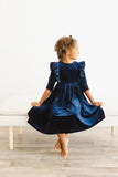 Navy Velvet Ruffle Twirl Dress - Mila & Rose ®