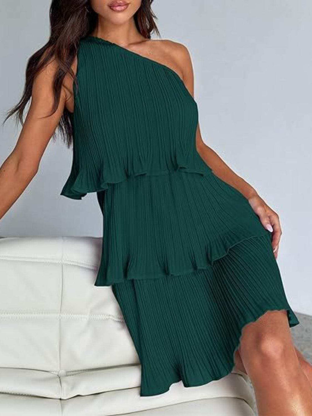 Layered Single Shoulder Mini Dress - Trendsi - Flyclothing LLC