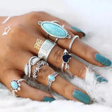 Turquoise Alloy 8-Piece Ring Set - Trendsi - Flyclothing LLC