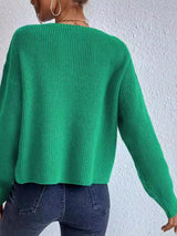 Ribbed Knit Dropped Shoulder Sweater - Trendsi - Flyclothing LLC