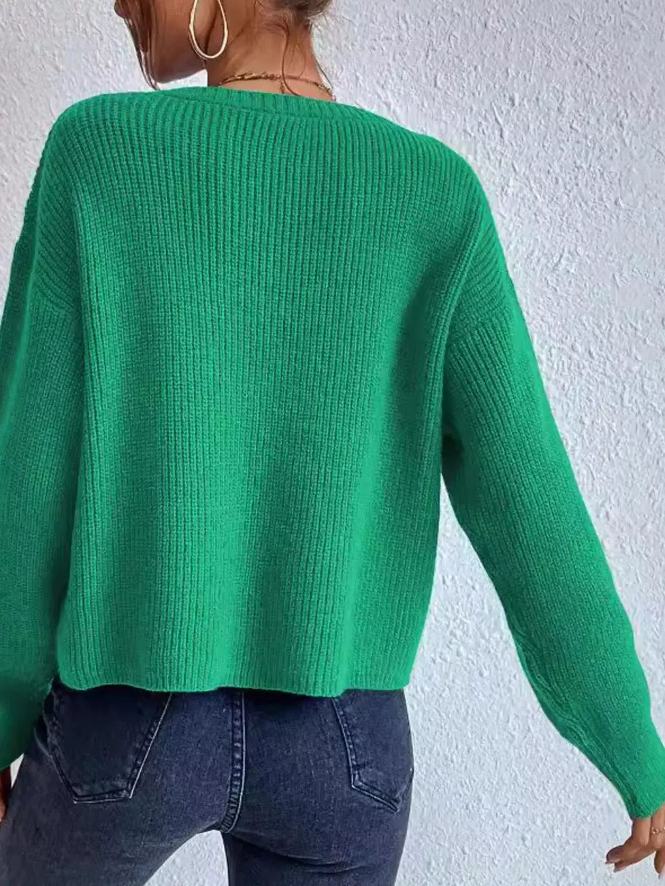 Ribbed Knit Dropped Shoulder Sweater - Trendsi - Flyclothing LLC