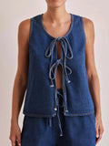 Tie Front Denim Vest - Trendsi