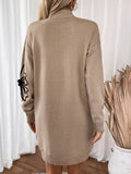 Perfee Flower Mock Neck Long Sleeve Sweater Dress - Trendsi