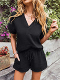 Notched Short Sleeve Top and Shorts Set - Trendsi - Flyclothing LLC