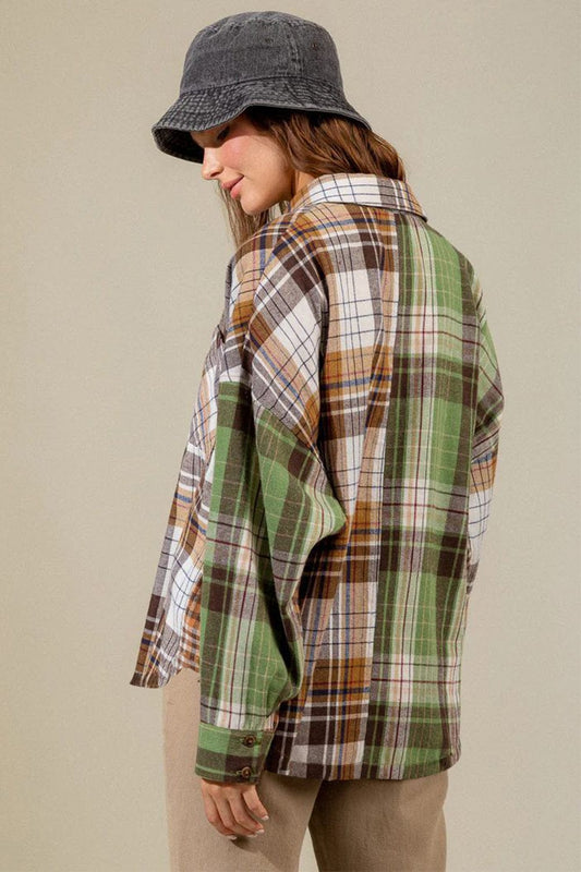 Plaid Collared Neck Long Sleeve Shirt - Trendsi