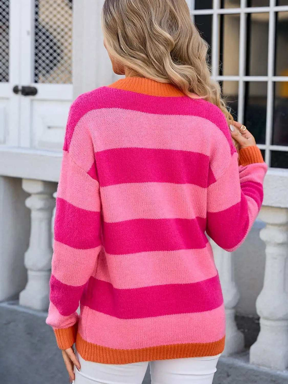Contrast Striped Round Neck Sweater - Trendsi - Flyclothing LLC