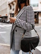 Classic Houndstooth Double-Breasted Blazer - Trendsi - Flyclothing LLC