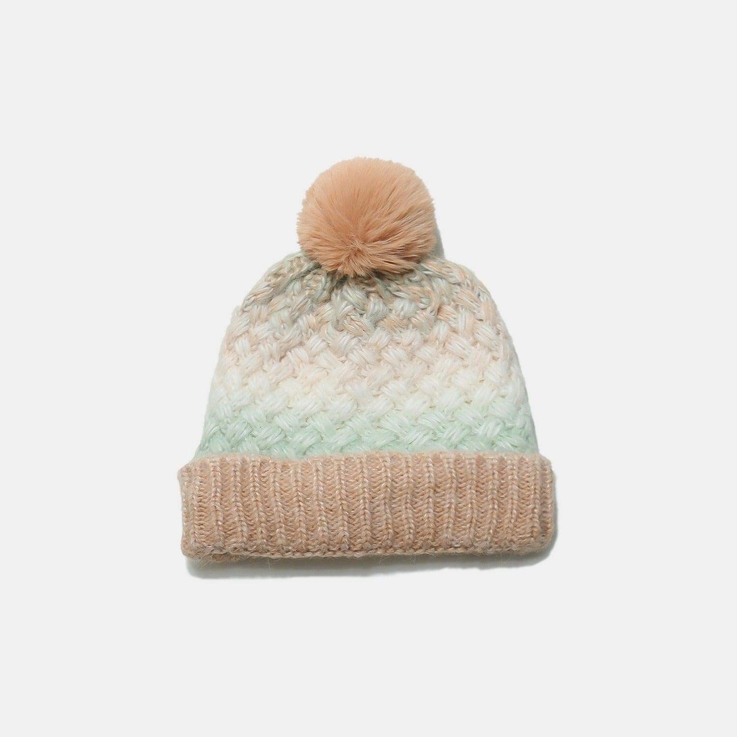 Gradient Knit Hat with Pompom - Trendsi - Flyclothing LLC