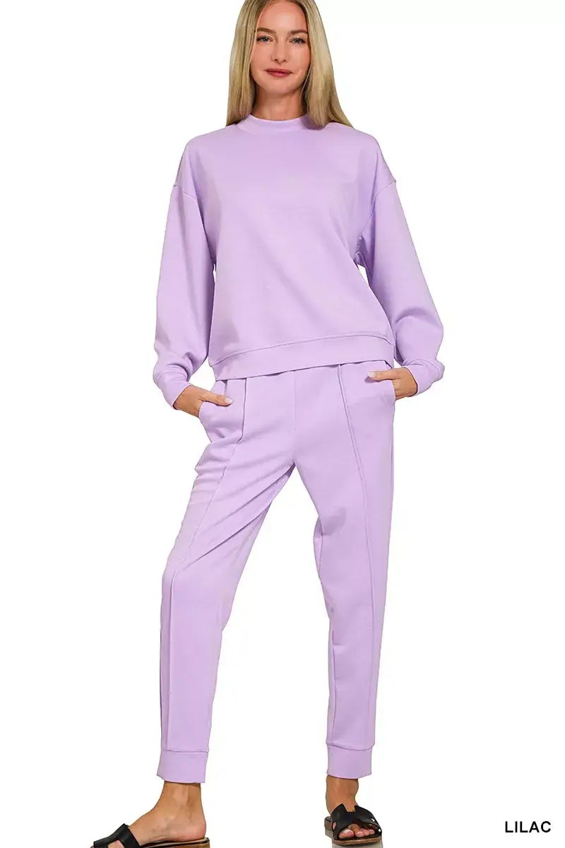 Zenana Scuba Mock Neck Sweatshirt and Joggers Set - Trendsi - Flyclothing LLC
