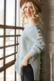 Side Slit Boat Neck Long Sleeve Sweater - Trendsi