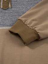 Mixed Texture Patchwork Exposed Seam Half Button Hoodie - Trendsi - Flyclothing LLC