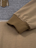 Mixed Texture Patchwork Exposed Seam Half Button Hoodie - Trendsi - Flyclothing LLC