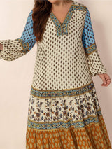 Plus Size Printed V-Neck Balloon Sleeve Maxi Dress - Trendsi - Flyclothing LLC