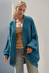 Double Take Full Size Open Front Long Sleeve Cardigan - Trendsi - Flyclothing LLC
