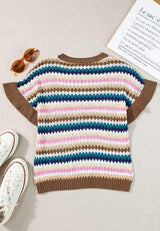 Contrast Round Neck Short Sleeve Sweater - Trendsi - Flyclothing LLC
