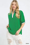 Umgee Textured Knit Top with Striped Contrast Trim - Trendsi - Flyclothing LLC