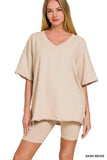 Zenana Cotton V-neck Top & Biker Shorts Set - Trendsi - Flyclothing LLC