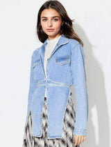 Asymmetric Slit Collared Neck Long Denim Top - Trendsi - Flyclothing LLC