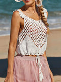 Tassel Openwork Sleeveless Knit Cover Up - Trendsi - Flyclothing LLC
