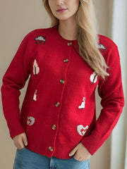 Button Up Round Neck Long Sleeve Cardigan - Trendsi