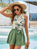 Printed Grecian Neck Top and Shorts Set - Trendsi - Flyclothing LLC