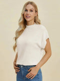 Double Take Full Size Mock Neck Short Sleeve Sweater - Trendsi - Flyclothing LLC