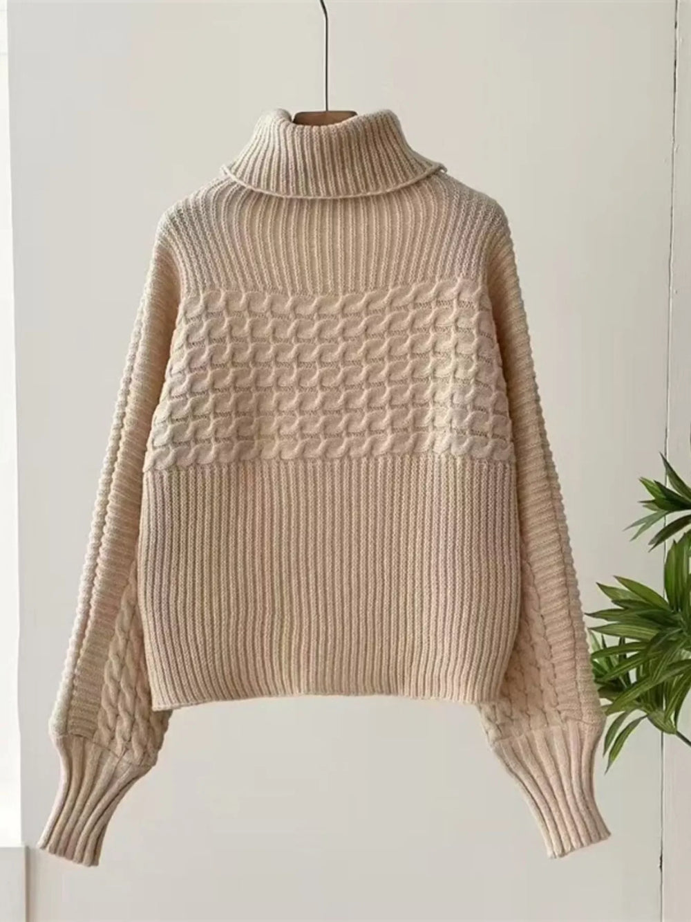 Full Size Textured Knit Turtleneck Long Sleeve Sweater Plus Size - Trendsi - Flyclothing LLC