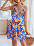 Lace Detail Printed V-Neck Sleeveless Dress - Trendsi - Flyclothing LLC