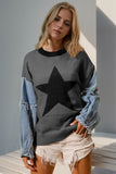 Double Take Full Size Star Pattern Raw Edge Long Sleeve Sweater - Trendsi