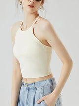 Grecian Neck Cropped Tank with Chest Pads - Trendsi - Flyclothing LLC