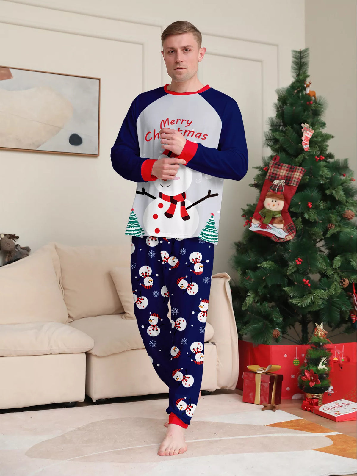Full Size Family Matching Christmas Snowman Print Pajama Set Plus Size - Trendsi - Flyclothing LLC